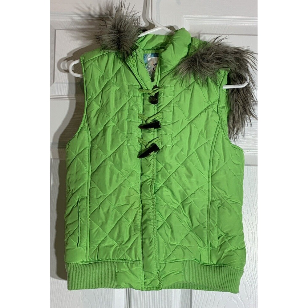 Justice Teen Quilted Ski Vest Jacket PufferFur Detachable Hood Size 18